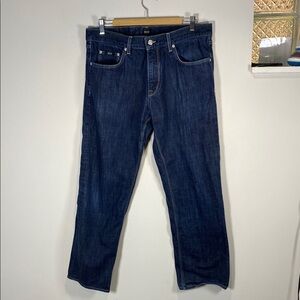 Hugo Boss Blue Straight-Leg Jeans with Contrast Stitching Men 36x34